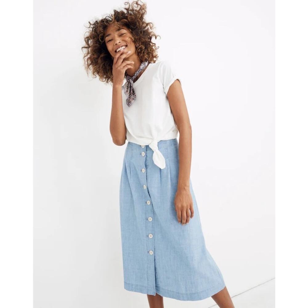 Madewell Chambray Patio Button-Front Midi Skirt, Size 6